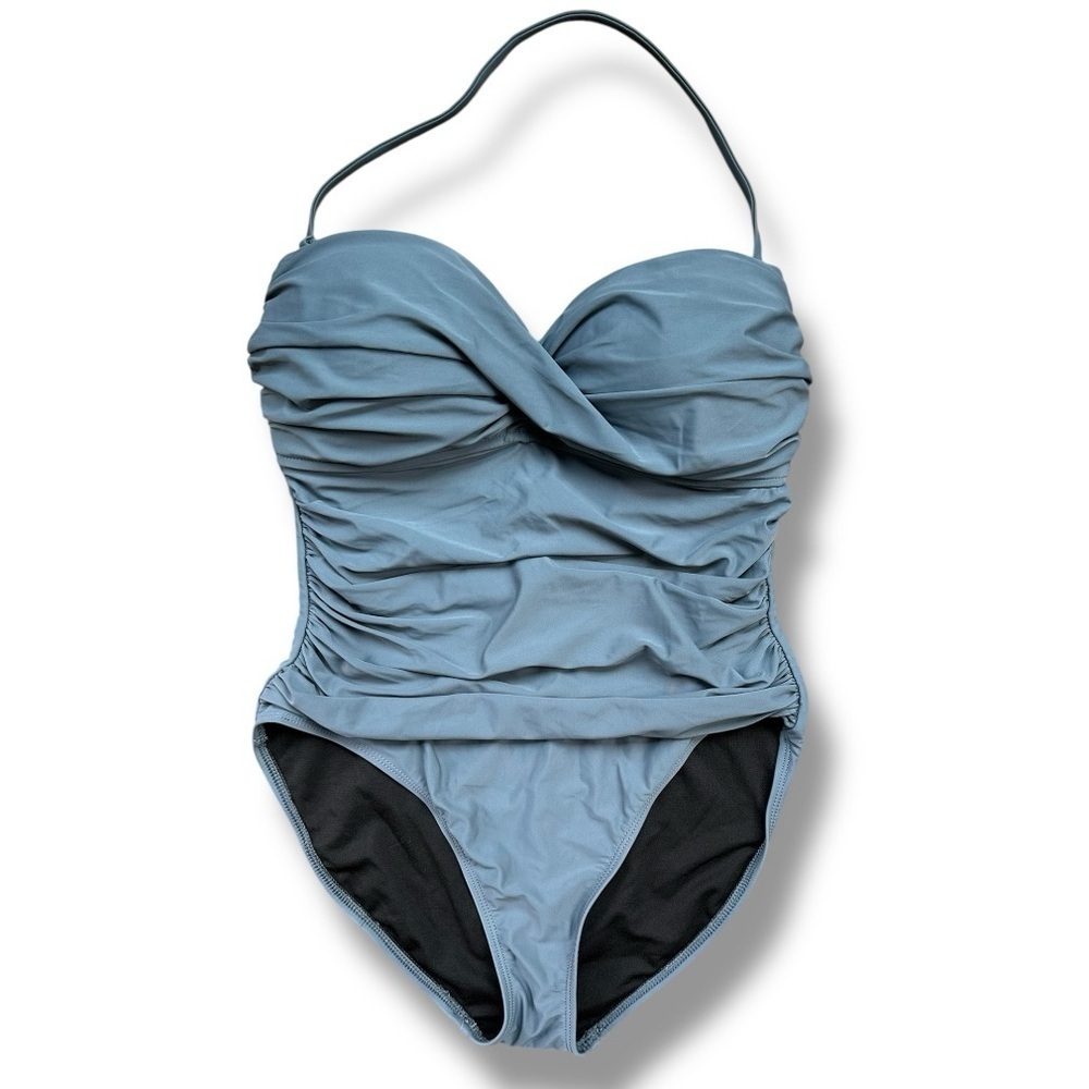 La Blanca Gray Island Goddess Ruched Twist-Front One-Piece Swimsuit | Size 14